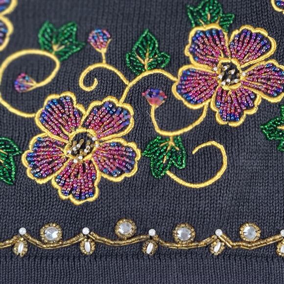 Victoria Jones Black Red Gold Bling Beads Baubles Vintage Tunic Sweater Dress M - Picture 4 of 5